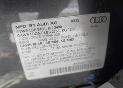 2022 Audi Q5 Premium Plus 45 Tfsi S Line Quattro S Tronic из США, поврежденный, VIN WA1EAAFY9N2088817